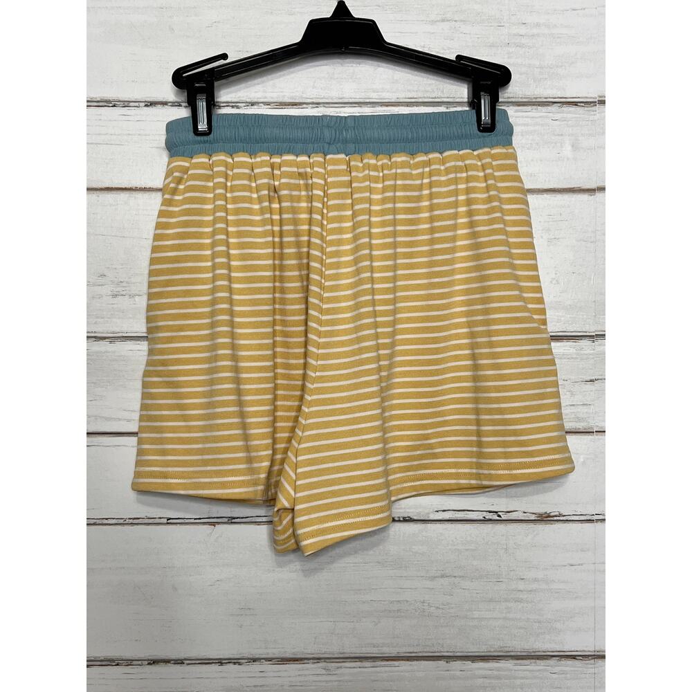 Anniewear Yellow White Stripe Lounge Small Blue Trim Pocket Shorts Matching Set - Picture 7 of 13